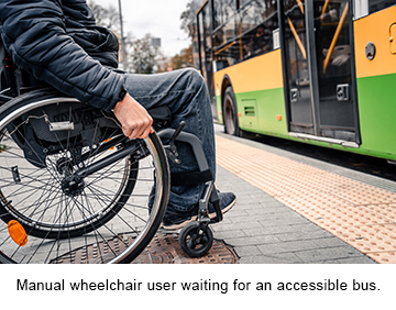 Manual wheelchair user waiting for city bus ©Zaiets Roman