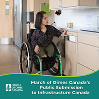 MODC submission to Infrastructure Canada - Woman with dwarfism in a wheelchair using an accessible kitchen