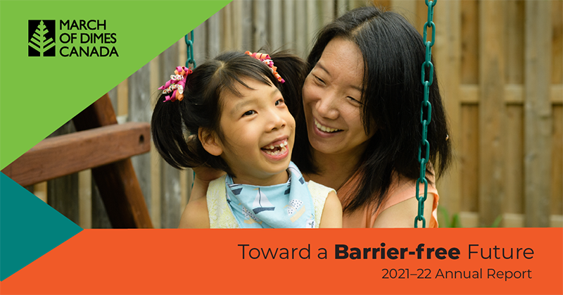 Toward a Barrier-free Future: 2021-2022 Annual Report (smiling mother and daughter on a swing)