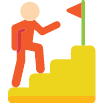 Une icône d’une personne qui monte un escalier pour atteindre un drapeau au sommet