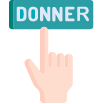Une icône d’une main appuyant sur un bouton Donner