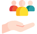 Une icône d’un groupe de personnes soutenu par une main