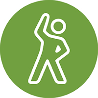 icon of person stretching within a green circle