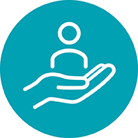 icon of a person supported by an open hand within a turquoise circle