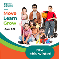 Move Learn Grow Winter program - group of smiling kids from toddlers to preteens