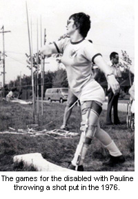 The games for the disabled with Pauline throwing a shot put in the 1976.